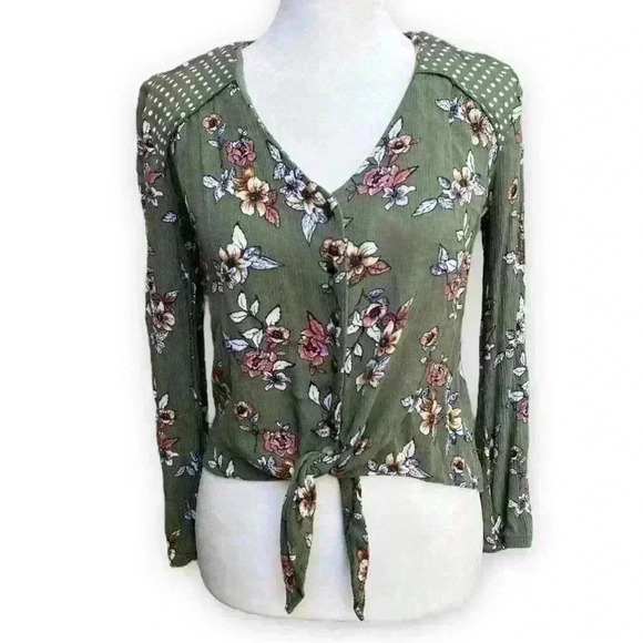 Cropped Tie Front Blouse Size XS - Picture 1 of 11